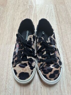 Superga Leopard Print Low-Top Sneakers in Brown/Black Velvet Size 39